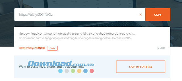 Link sau khi được rút gọn trên Bit.ly