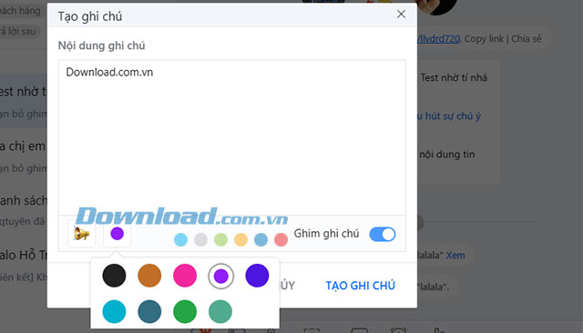 Màu sắc cho ghi chú nhóm trên Zalo