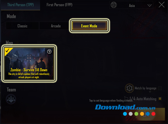 Chọn mục Event Mode