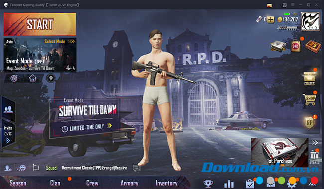 Chọn Start để vào chơi chế độ zombie của PUBG Mobile