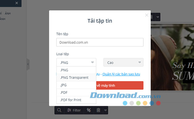 Đặt tên ảnh và lựa chọn định dạng ảnh tải về