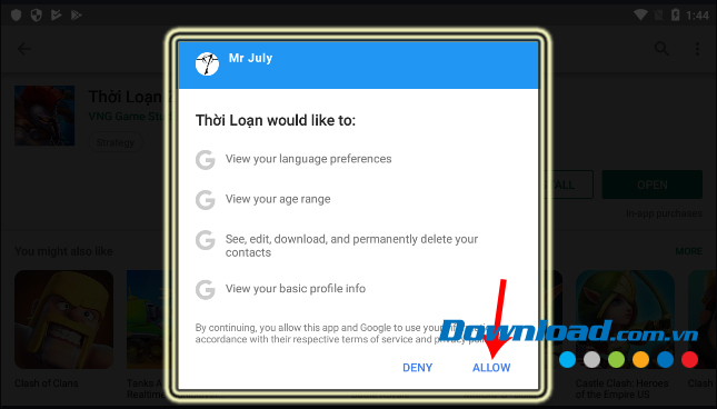 Chọn Allow để tiếp tục