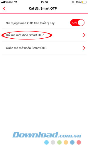 Đổi mật khẩu Smart OTP
