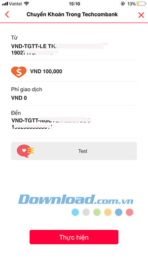 Thực hiện chuyển khoản