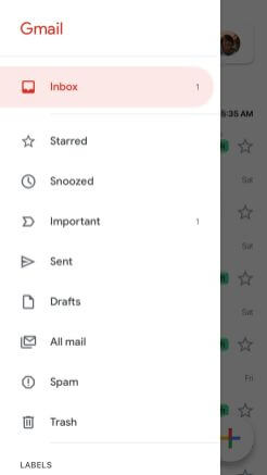 Menu chính của Gmail cho iOS