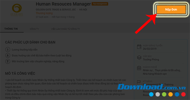 Nộp hồ sơ trên Vietnamworks