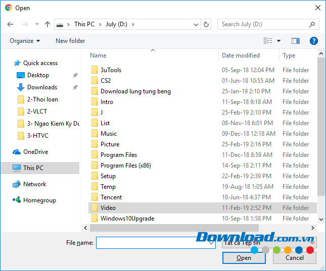 Chọn vị trí lưu hồ sơ 