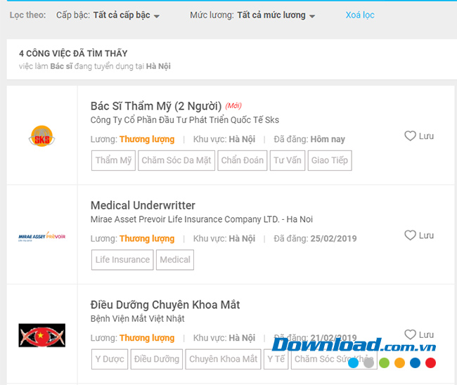 Danh sách việc làm trên Vietnamworks