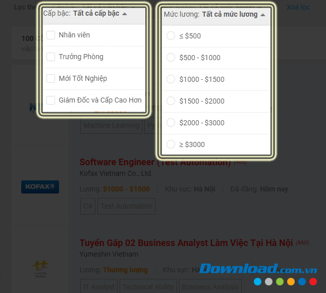 Bộ lọc công việc