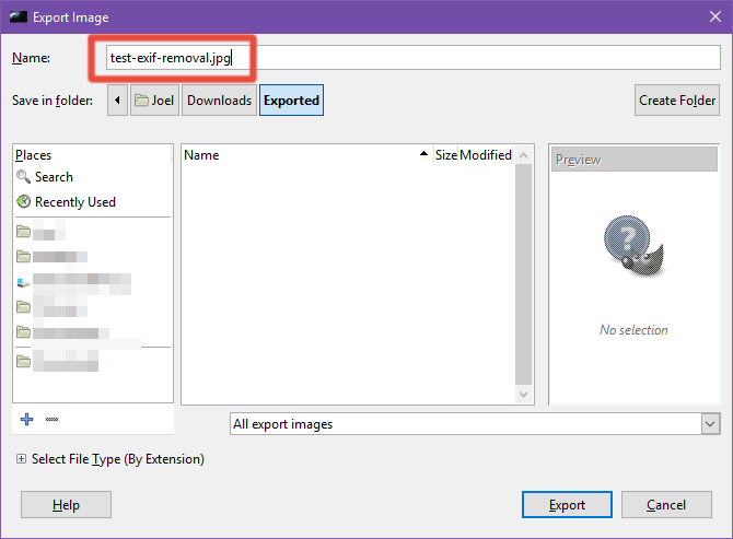 xóa dữ liệu EXIF bằng GIMP