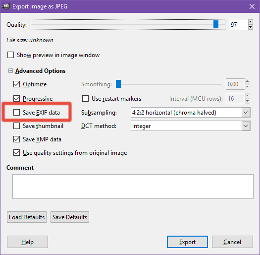Bỏ tích lưu dữ liệu EXIF