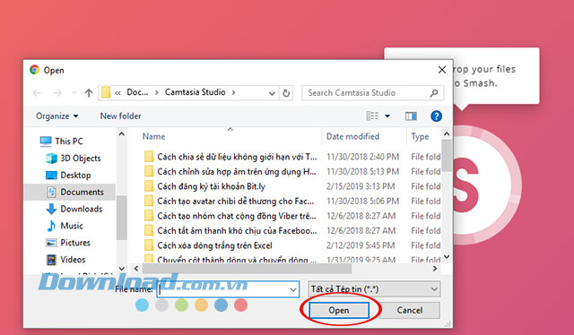 Lựa chọn thư mục chứ file muốn chia sẻ