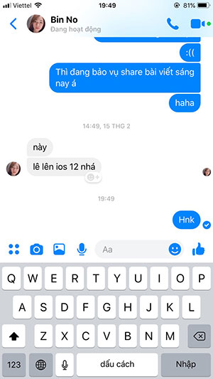 Nhấn giữ tin nhắn