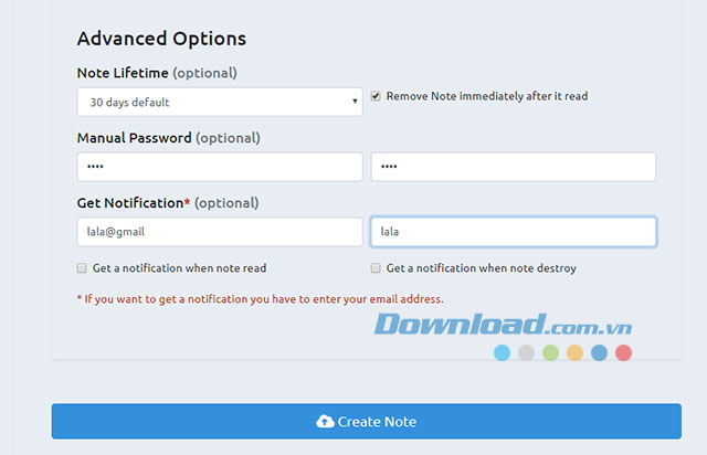 Thiết lập mật khẩu và thông báo file trên SafeNote