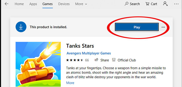 Nhấn Play để bắt đầu chơi game