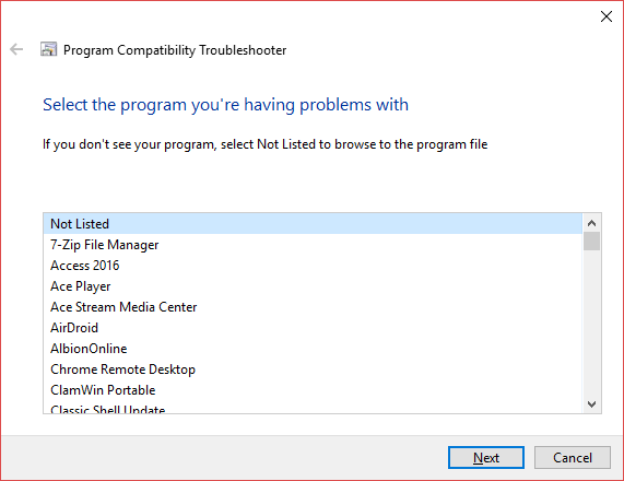 Tùy chọn Not Listed