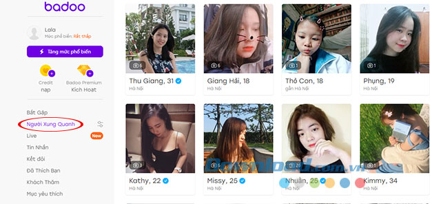 Các thành viên ở gần với địa điểm đăng ký trên Badoo