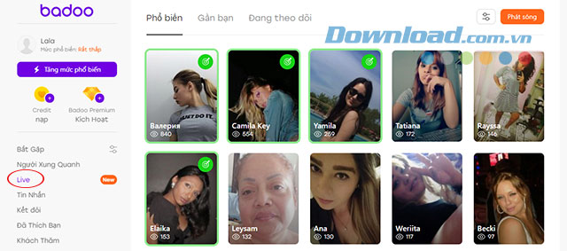 Các thành viên đang trực tuyến trên Badoo