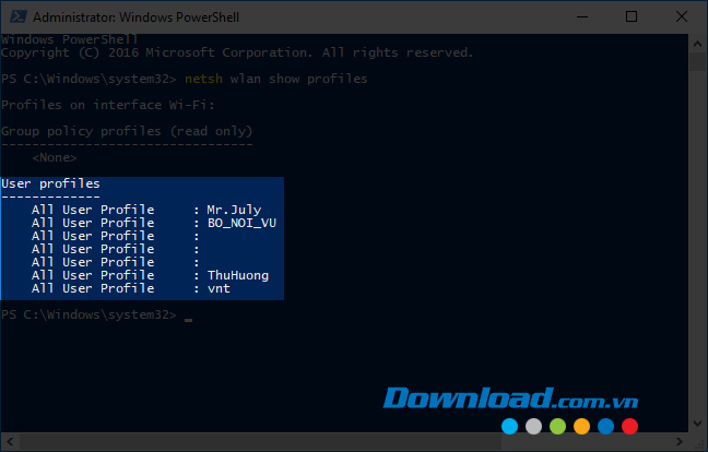 Danh sách WiFi đã kết nối trên máy tính