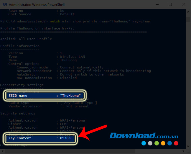 Xem pass wifi trên máy tính bằng lệnh trong Windows Power shell