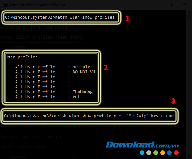 Xem mật khẩu wifi bằng cmd