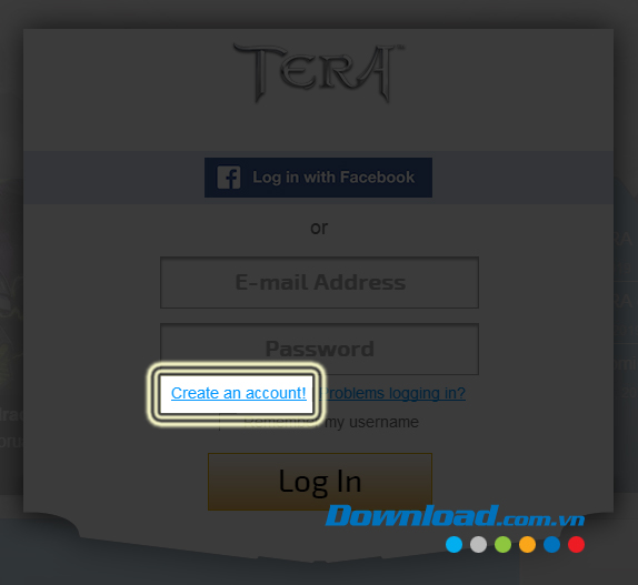 Đăng nhập tài khoản TERA