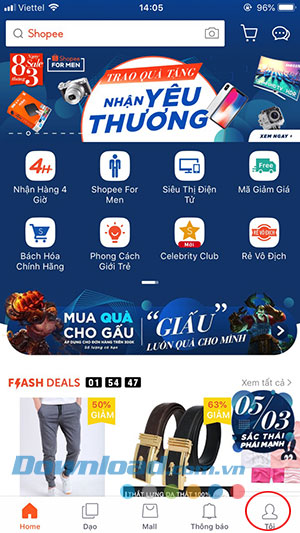 Giao diện chính của Shopee