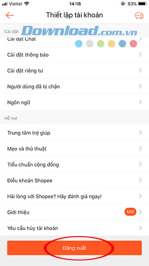 Đăng xuất Shopee