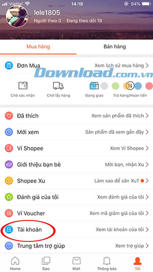 Tài khoản Shopee 