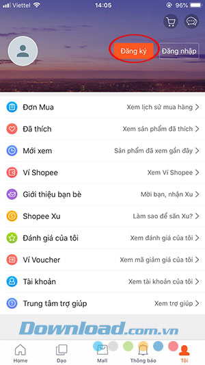 Trang cá nhân trên Shopee