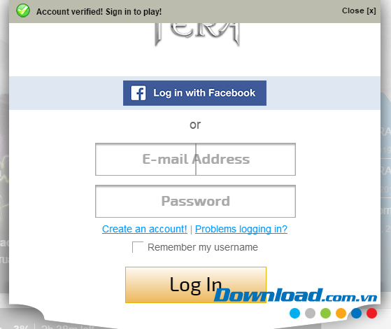 Login tài khoản TERA