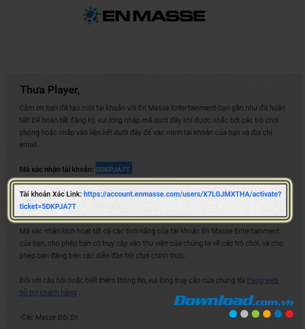 Xác nhận tạo tài khoản TERA 