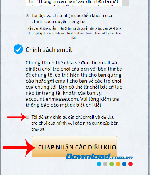 Đồng ý các điều khoản của game