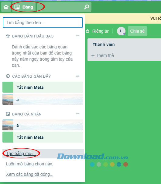 Tạo bảng lập kế hoạch mới