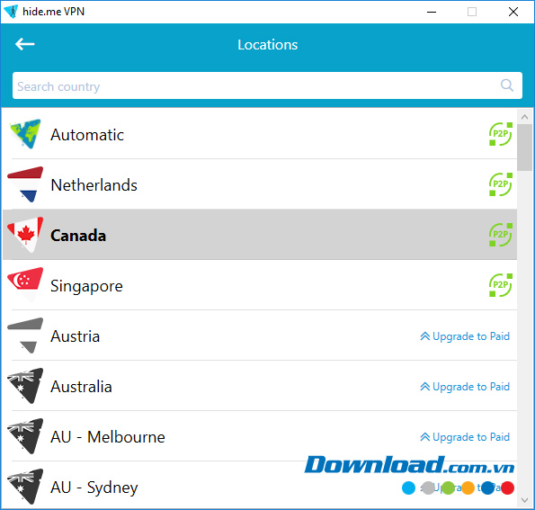 Chọn khu vực kết nối 