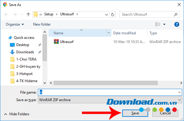 Lưu lại file cài đặt Ultrasurf