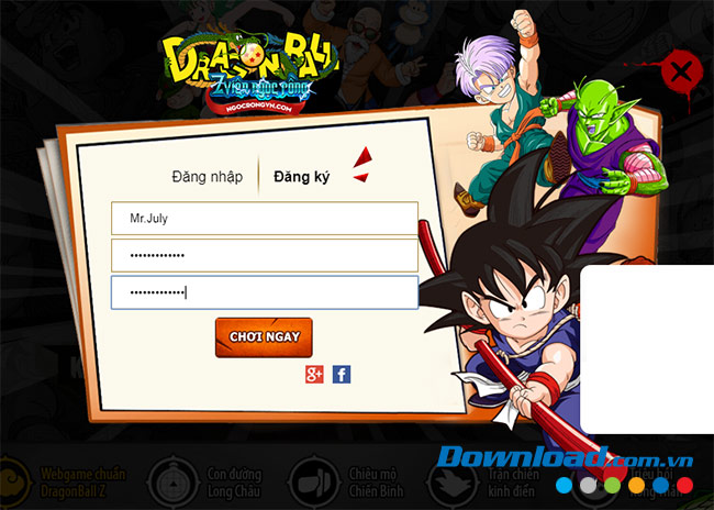 Đăng ký tài khoản chơi 7 Viên Ngọc Rồng Online