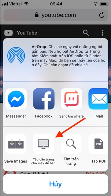 Chuyển chế độ xem Youtube trên di động