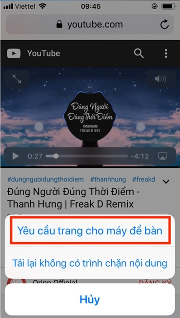 Đổi chế độ xem Youtube trên điện thoại