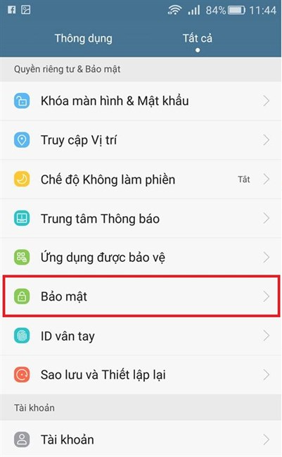 Chọn chế độ bảo mật