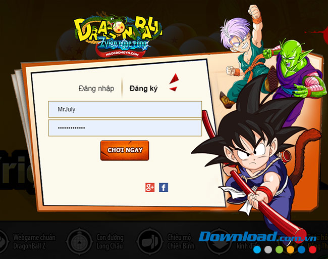 Đăng nhập tài khoản  7 Viên Ngọc Rồng Online