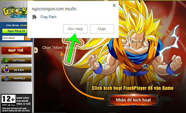 Kích hoạt tài khoản chơi  7 Viên Ngọc Rồng Online