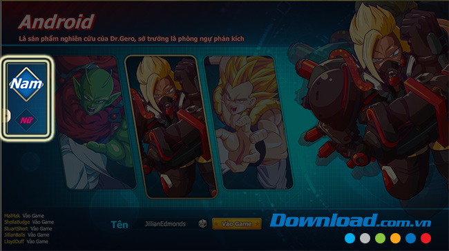 Chọn nhân vật Nam 7 Viên Ngọc Rồng Online