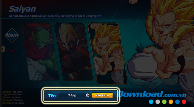 Đặt tên cho nhân vật trong  7 Viên Ngọc Rồng Online