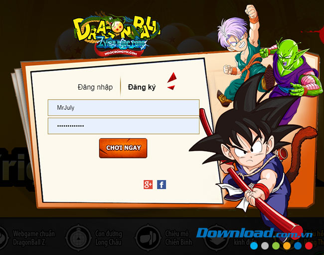 Thông tin tài khoản webgame 7 Viên Ngọc Rồng Online