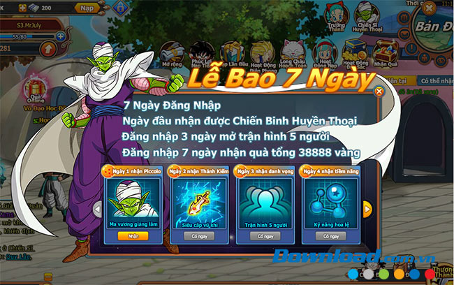 Quà tặng 7 ngày webgame 7 Viên Ngọc Rồng Online