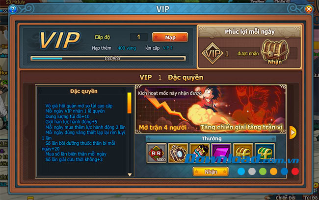 Các đặc quyền dành cho thành viên VIP