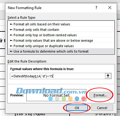 Nhập công thức để thông báo ngày hết hạn