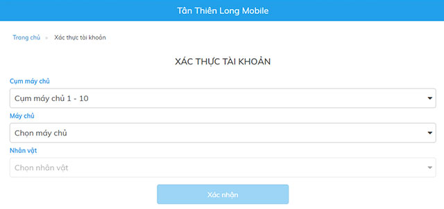 Xác nhận máy chủ chơi game Tân Thiên Long Mobile