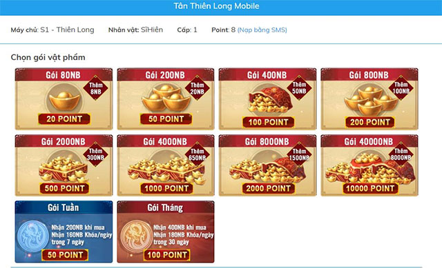 Lựa chọn hình thức mua point